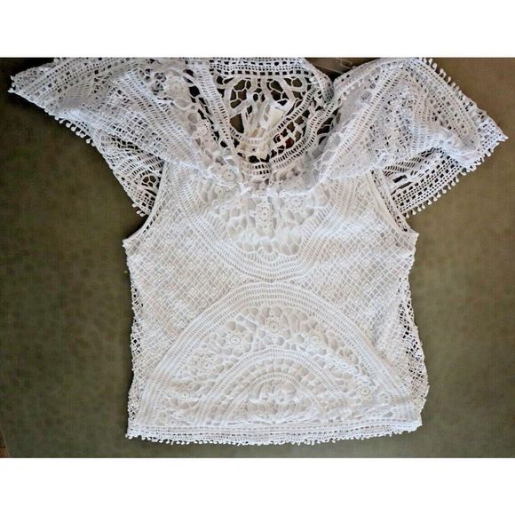 XCVI 14183 Women's Sz Medium White Signy Drapey Crochet Top Blouse $128 - Picture 11 of 16